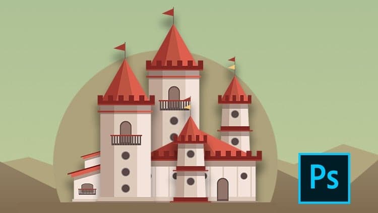 Design a 2d Game Castle in Photoshop.