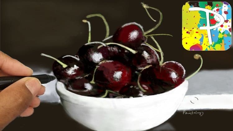 Draw a bowl of cherries with the Paintology drawing app