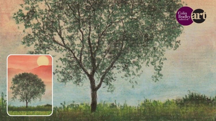 Draw a Simple Tree Sunset Landscape using Pastel Pencils