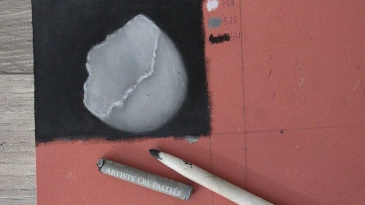 Drawing an egg shell in oil pastel