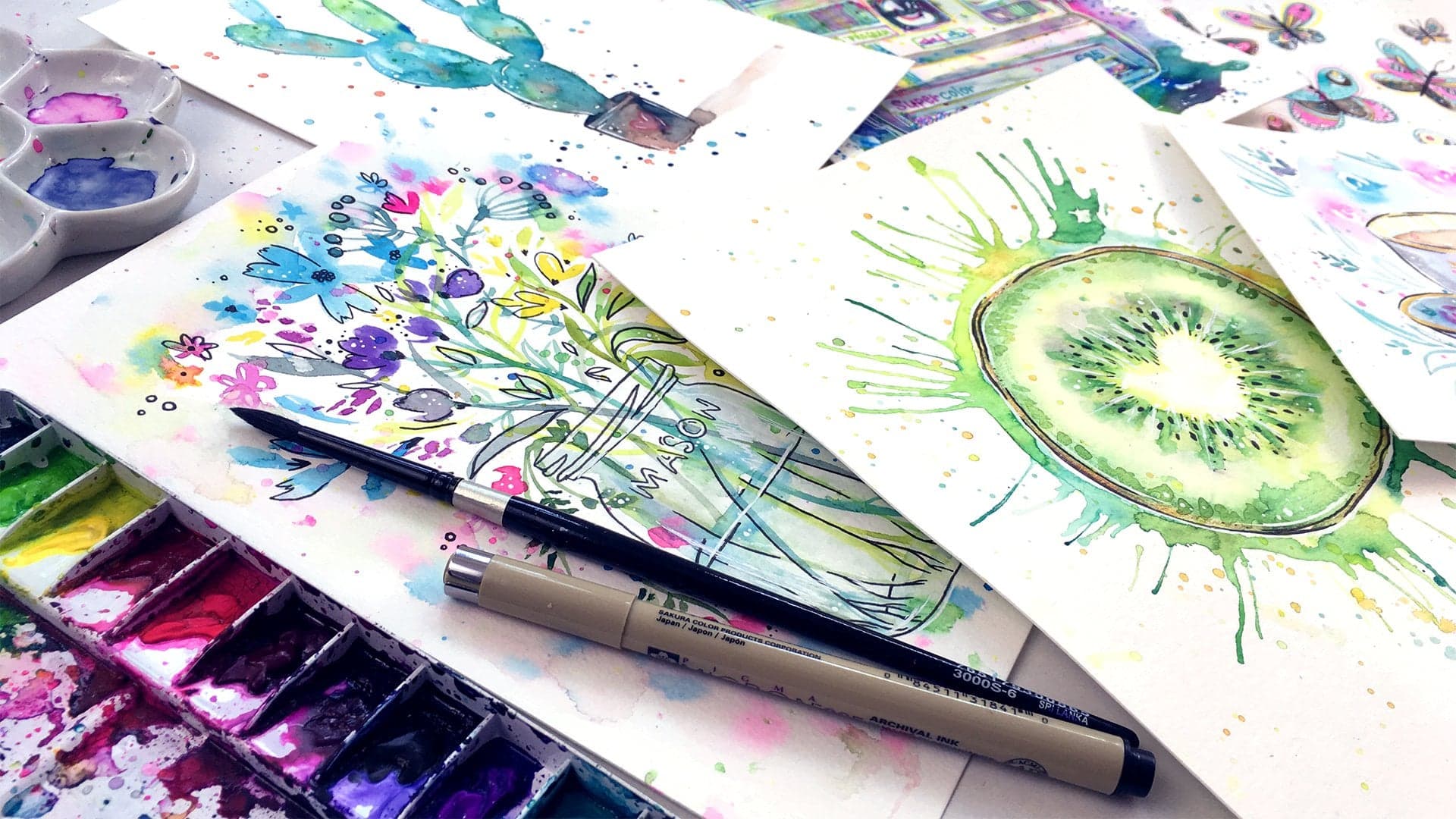 Ink & Watercolor Magic: 5 Step By Step Drawing & Painting Illustrations