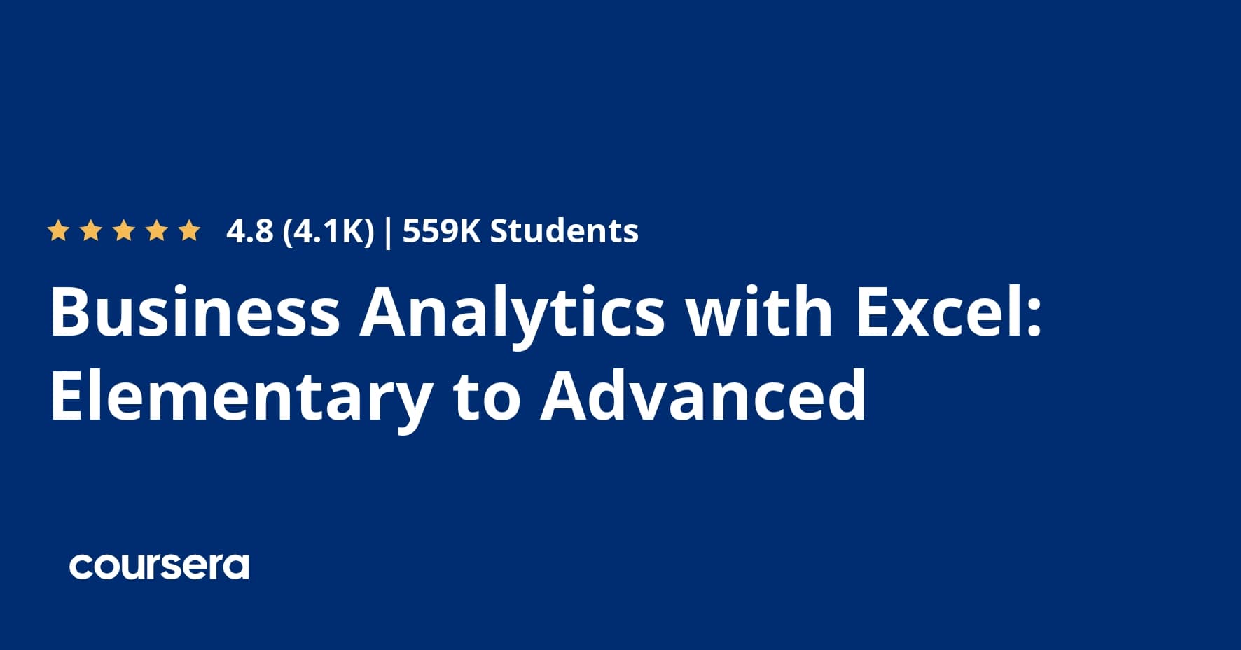 Business Analytics with Excel: Elementary to Advanced